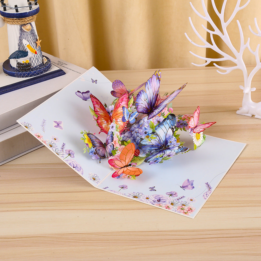 Blue Butterfly and Flowers 3D Pop Up Greeting Card