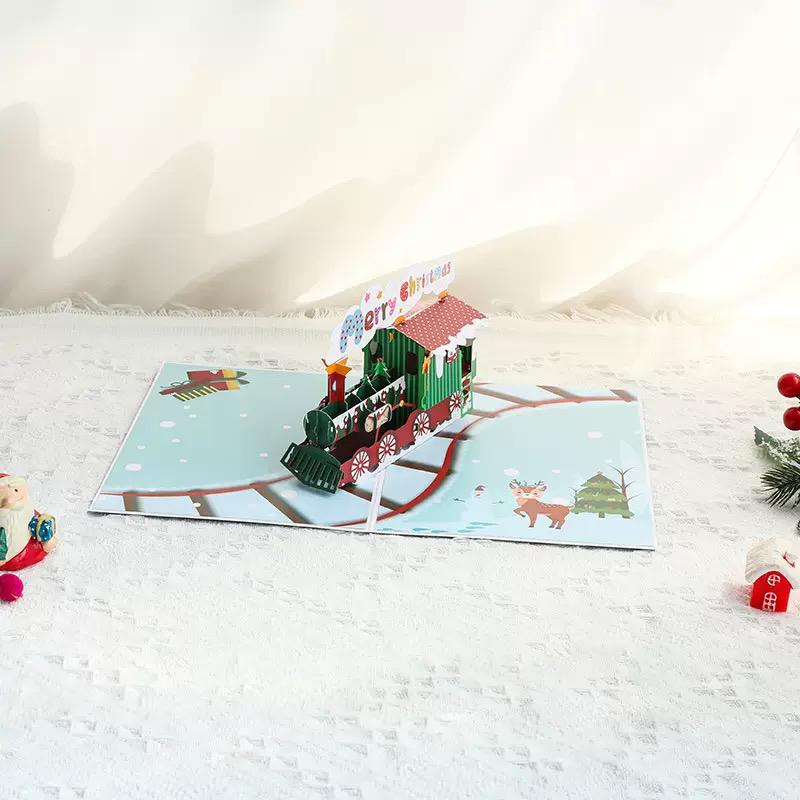 Snowy Journey with Colorful Train 3D Pop Up Christmas Card