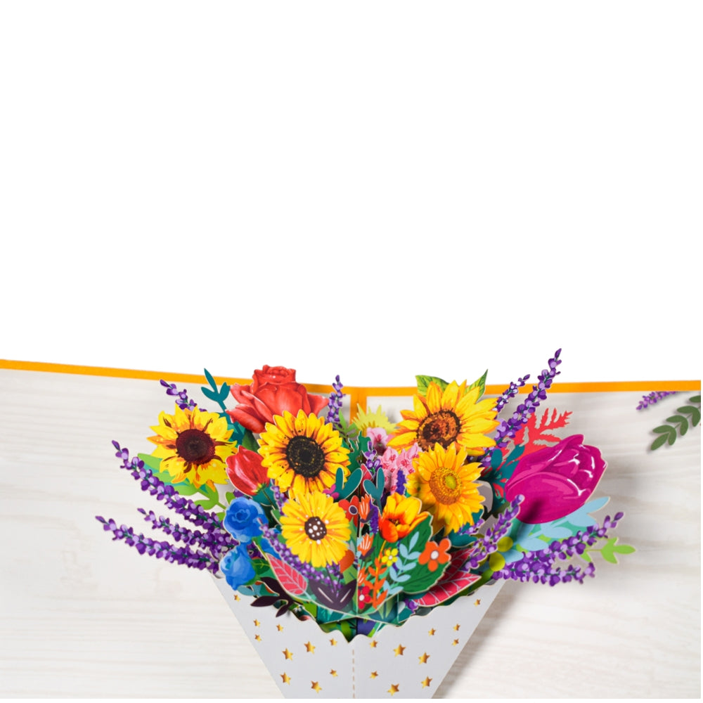 Sunflower with Golden Bow Bright Bouquet Pop Up Greeting Card