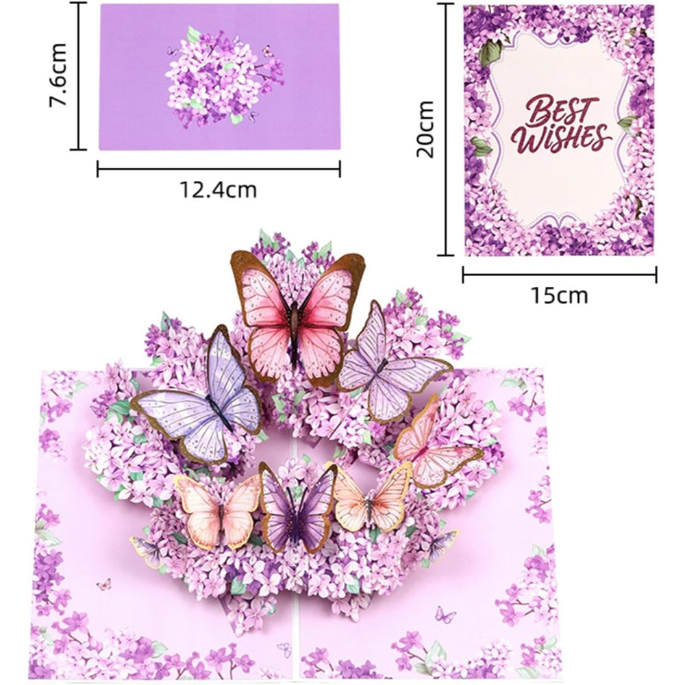 Lilac Flowers Flying & Butterflies Dancing Best Wishes 3D Pop Up Greeting Card