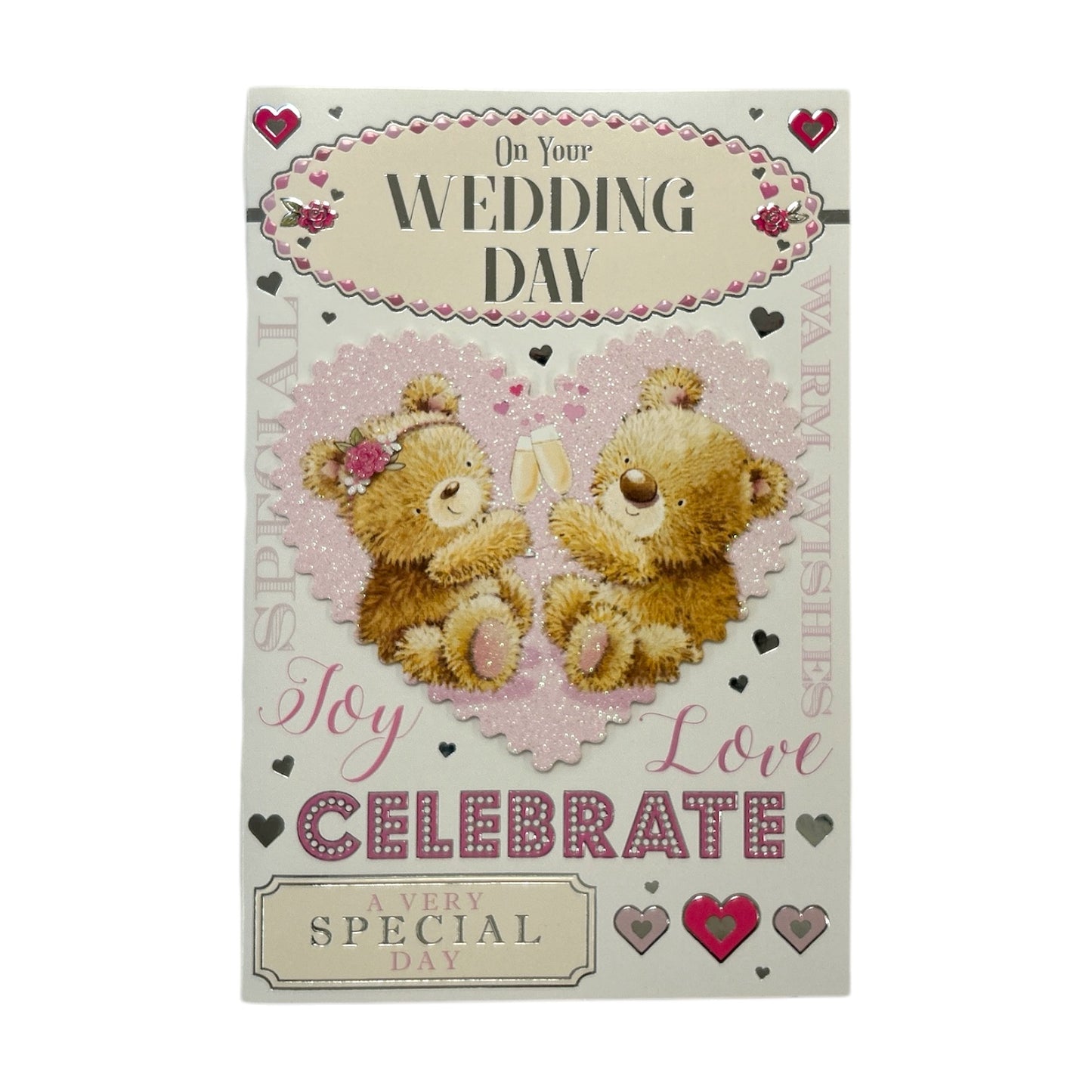 On Your Wedding Day Couple Teddy With Champagne Design Card