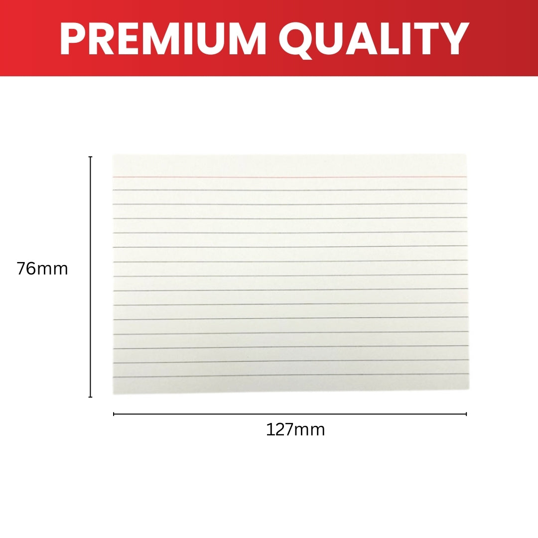 Pack of 100 White Ruled 5x3" Record Cards – Lined Study Index Cards for Notes, Revision