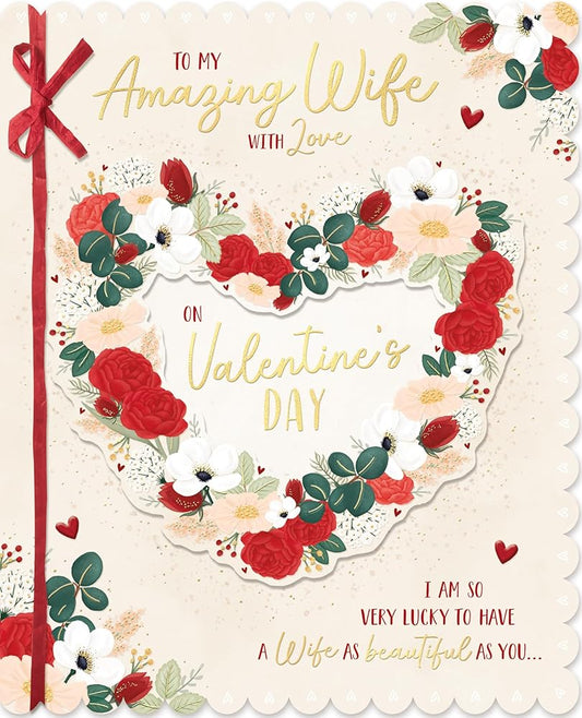 Floral Heart Amazing Wife Luxury Boxed Handfinished Valentine's Day Card