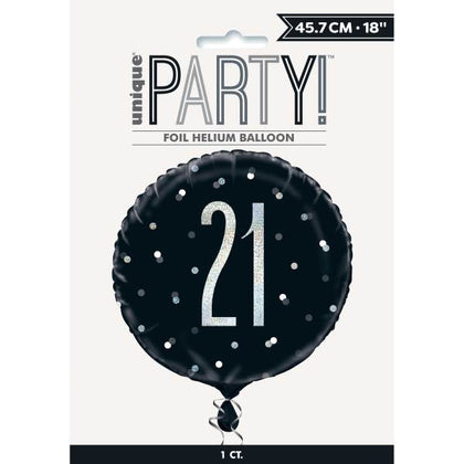 Birthday Black Glitz Number 21 Round Foil Balloon 18