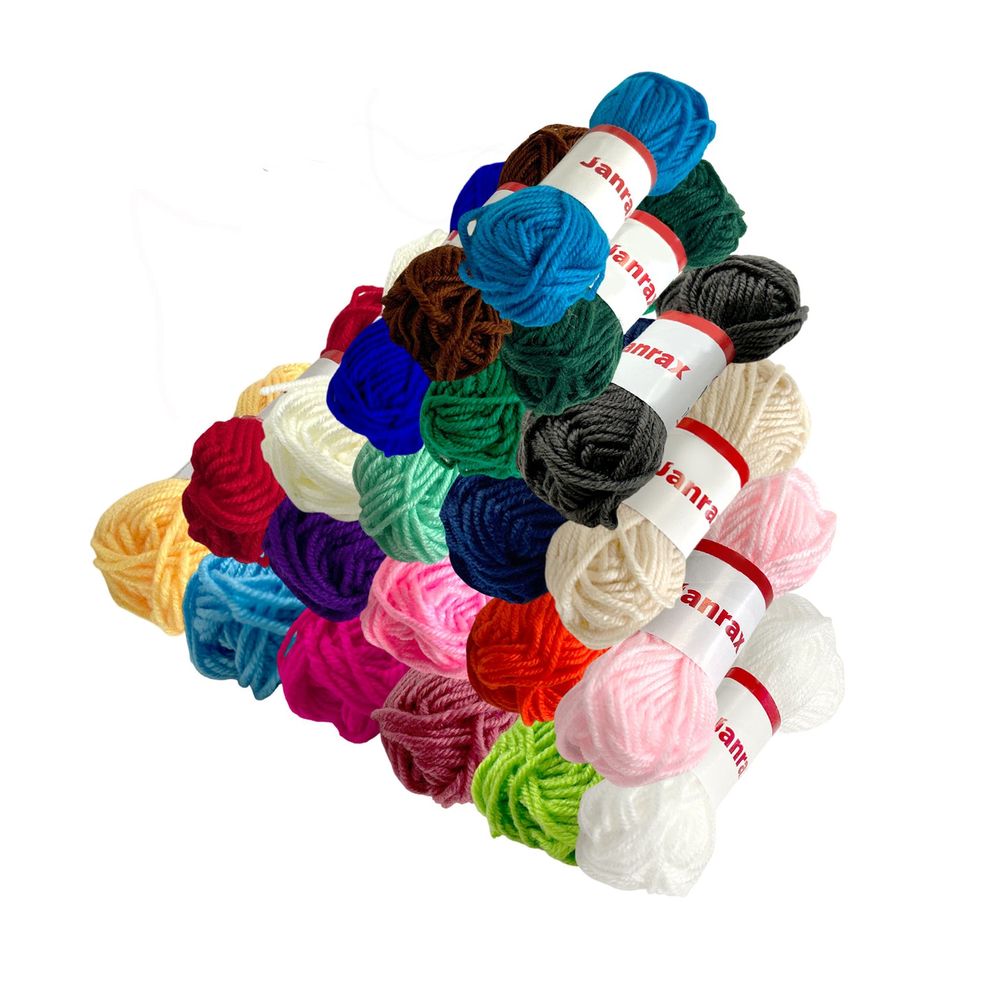 Pack of 24 Acrylic Yarn Rolls 10g Each – Assorted Colours, 4 Strand 8 Ply Knitting Wool