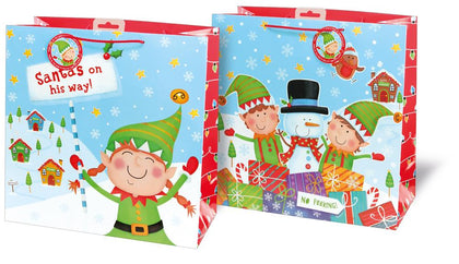 Pack of 6 Elf Scene Design Giant Square Christmas Gift Bags