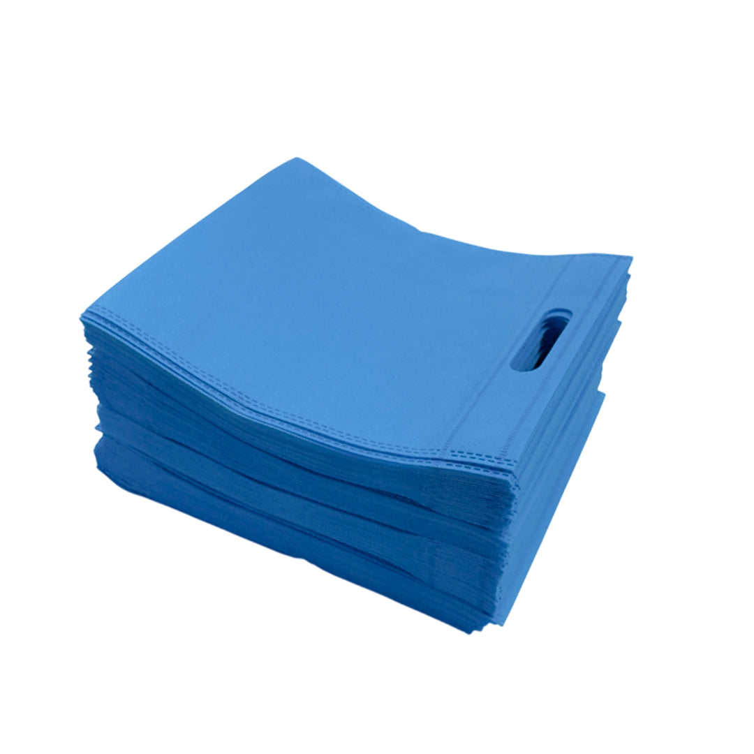 Pack of 100 Light Blue Coloured 30x25cm Non-Woven Patch Handle Bags