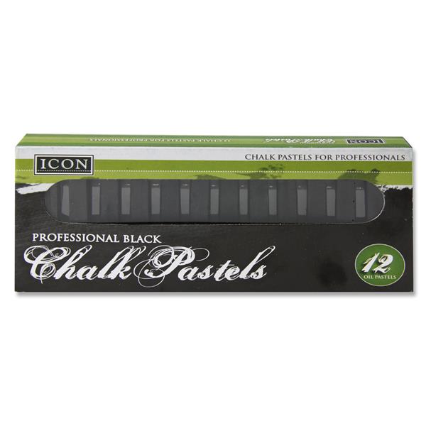 Box of 12 Black Chalk Pastels by Icon Art
