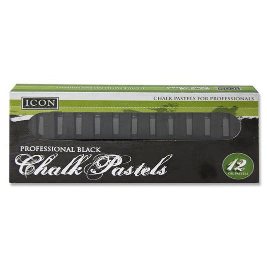 Box of 12 Black Chalk Pastels by Icon Art