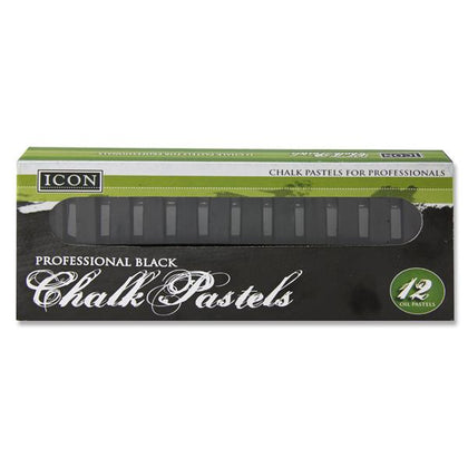 Box of 12 Black Chalk Pastels by Icon Art