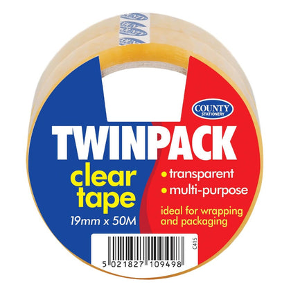 Twin Pack Adhesive Tape 19mm x 50M