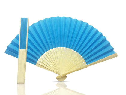 Blue Paper Hand Held Bamboo and Wooden Fan