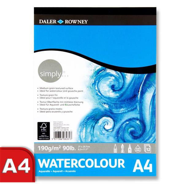 A4 190gsm 12 Sheets Watercolour Pad by Daler Rowney