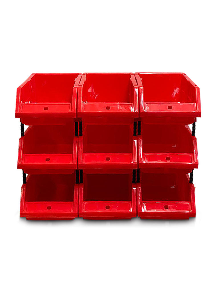 Stackable Red Storage Pick Bin with Riser Stands 325x210x130mm