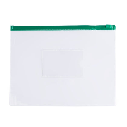 Pack of 12 A5 Clear Zippy Bags with Green Zip