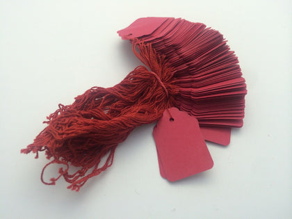 Box Of 1000 Red Coloured Strung Ticket Tags (27mm X 42mm)