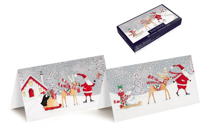 Pack of 20 Luxury Whimsical Santa and Snowman Design Slim Christmas Greeting Cards