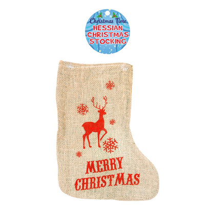 Christmas Stocking Hessian Reindeer Design 53 X 34 Cm