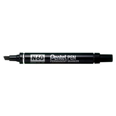 Pentel N60 Permanent Marker Chisel Tip with Aluminium Barrel Waterproof Ink - Black