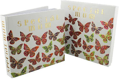 Photo Album & Keepsake Box - Red & Green Butterflies with Text 'Mum'
