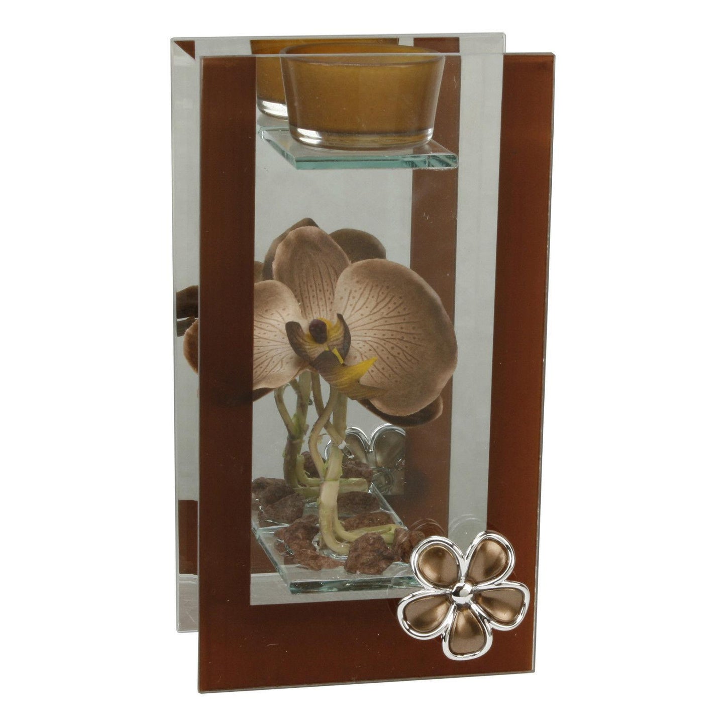 Hesita single T lite Holder Glass/ Mirror Brown