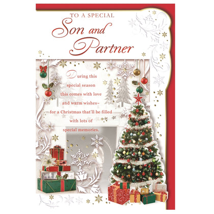 To a Special Son and Partner Special Memories Snowy Christmas Card