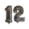 Silver Number 12 Foil Balloons With Ribbon and Straw for Inflating