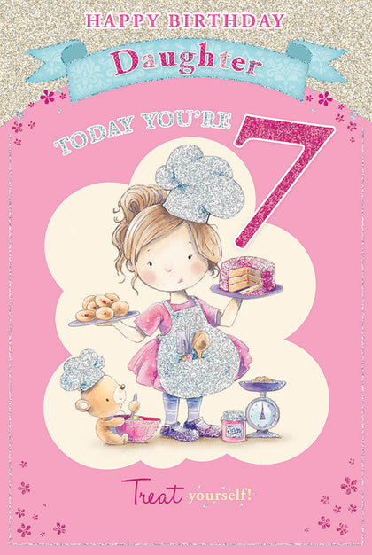 You're 7 Cute Chef Daughter Candy Club Birthday Card