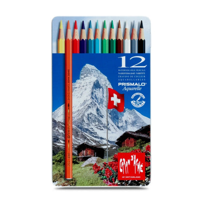 Caran D'Ache Prismalo Aquarelle Water Soluble Colouring Pencils - 12 Tin