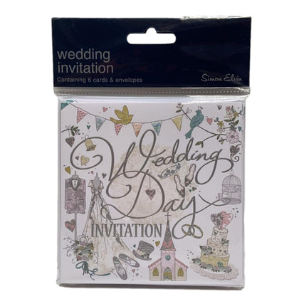 Pack of 6 Simon Elvin Wedding Day Invitation Cards & Envelopes