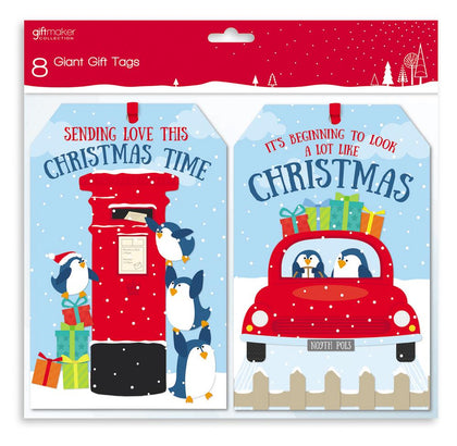 Pack of 8 Christmas Penguin Design Gift Tags