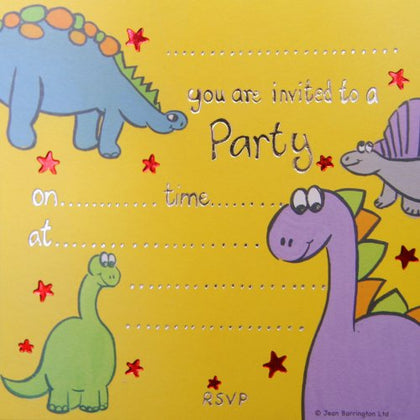 Pack of 10 Birthday Party Invitation Dinosaur Design Card Sheets