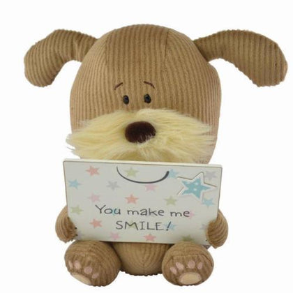 Lots of Woof Soft Toy Dog Holding a Plaque You make me SMILE