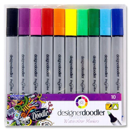 Pack of 10 Designer Doodler Watercolour Markers by Pro:scribe