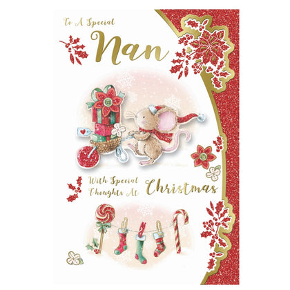 To a Special Nan Mouse With Gift Backet Design Christmas Card