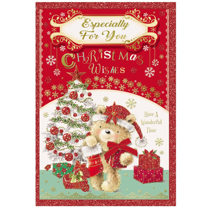 Especially For You Teddy With Stocking and Gift Design Christmas Card
