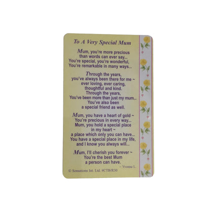 To A Very Special Mum....Wallet Card (Sentimental Keepsake Wallet / Purse Card)