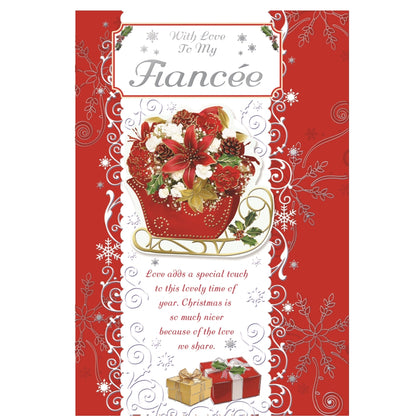 With Love To My Fiancee Sleigh With Flowers Design Christmas Card