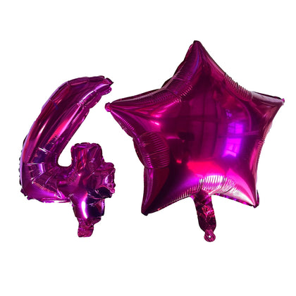 Pink Number 4 and Pink Star Foil Balloons with Ribbon and Straw for Inflating