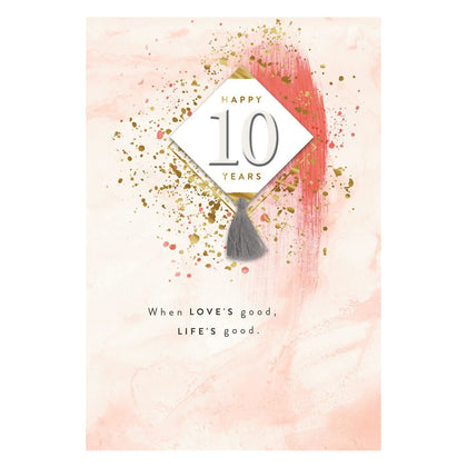 Happy 10th Watercolour Design Open Anniversary Card