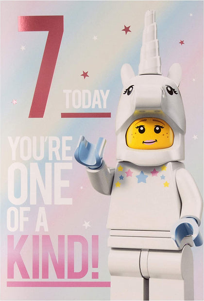 Age 7 Today Girl Unicorn Lego Design Birthday Card