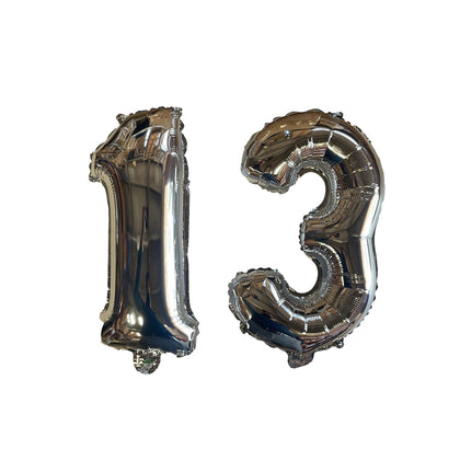 Silver Number 13 Foil Balloons With Ribbon and Straw for Inflating