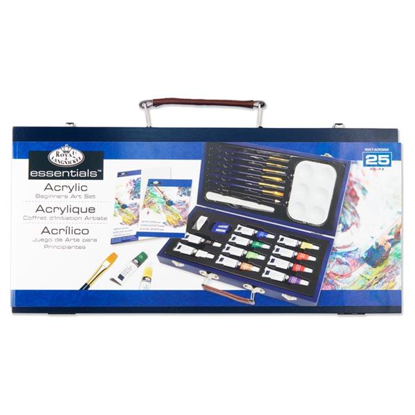 Pack of 25 Pieces Beginners Essentials Acrylic Painting Set In Wooden ...