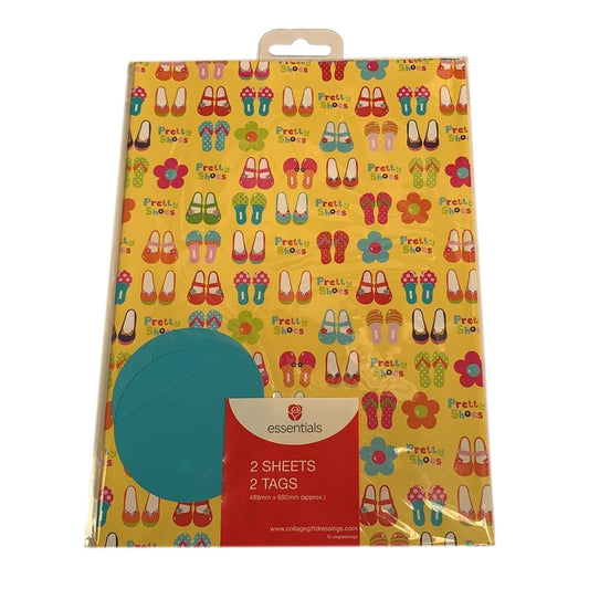 Pretty Shoes Design Gift Wrap 2 Sheets 2 Tags