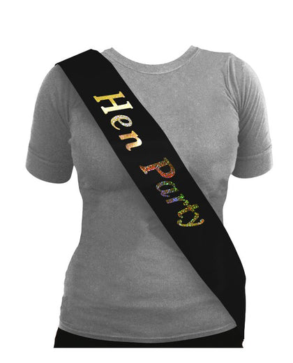 Hen Party Sash Black with Holographic Text