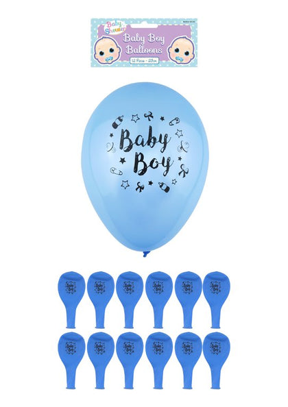 Pack of 12 Blue Baby Boy Balloons with Printed Detail 23cm