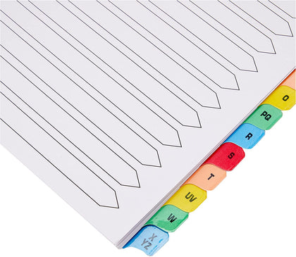 A4 A-Z 20-Part Multi Colour Reinforced Pre-Printed Multi-Punched Index Tabs