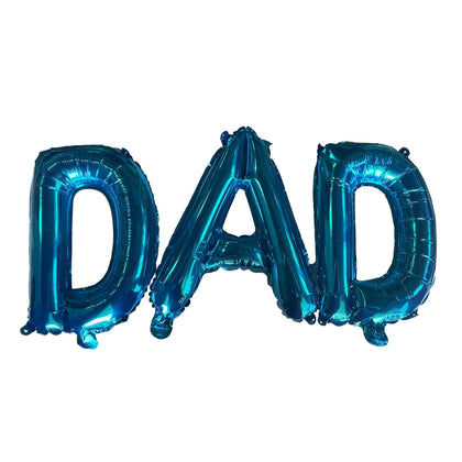 DAD Blue Text Father Foil Balloons with Ribbon and Straw for Inflating