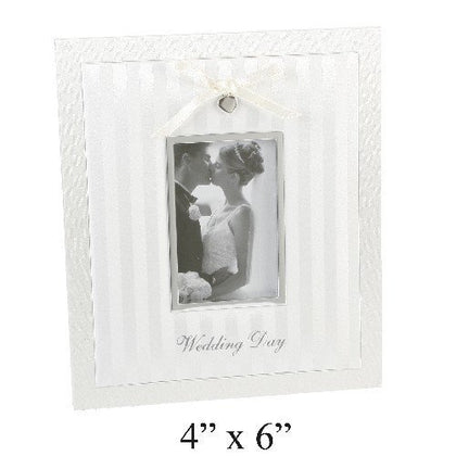 Wedding Day Ivory/Silver Fabric Frame with Bow - 4