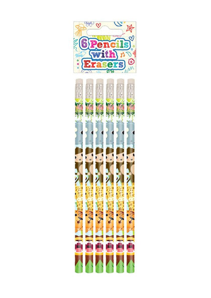 Pack of 6 Jungle Design Pencils with Erasers
